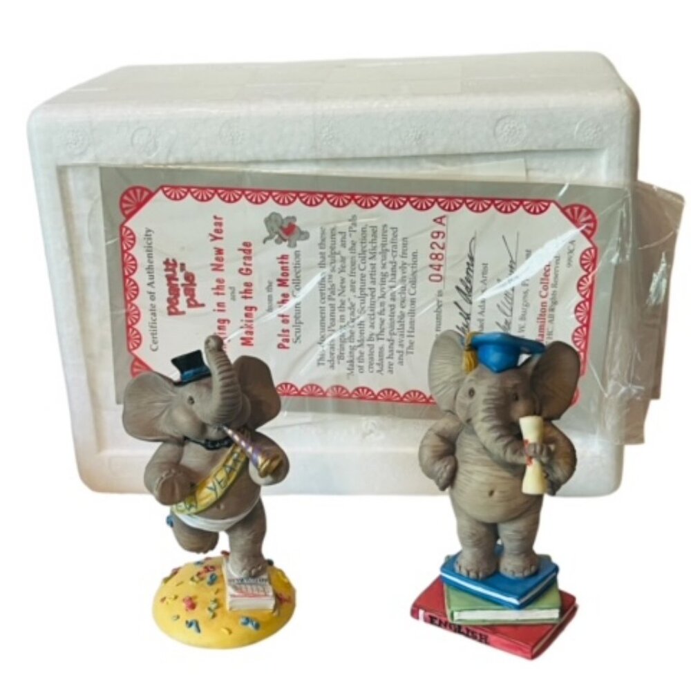 Elephant Figurine vtg Hamilton Collection BOX Pals Month New Year Making Grade